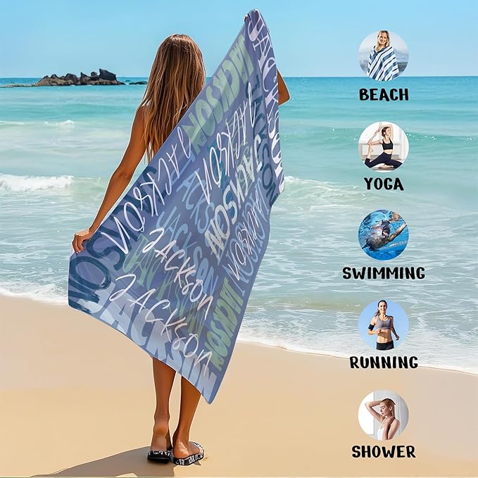 JML Personalized Beach Towel with Name, Custom Beach Towel with Name, Customized Microfiber Pool Towel, Quick Dry & Absorbent Swim Towel for Adult,Anniversary, Birthday, Summer Holiday,Vacation-GravixFit