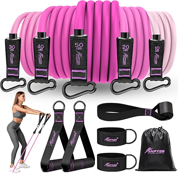 HPYGN Resistance Bands, Exercise Bands with Handles, Fitness Bands, Workout Bands with Door Anchor and Ankle Straps, for Heavy Resistance Training, Physical Therapy, Shape Body, Yoga, Home Workout Set-GravixFit