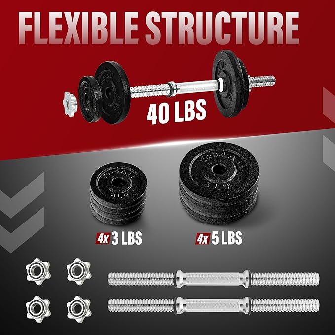 Yes4All Old School Adjustable Dumbbell Set with Weight Plates, Star Lock Collars/Connector, 40lbs to 200lbs Adjustable Weight Plates Set-GravixFit