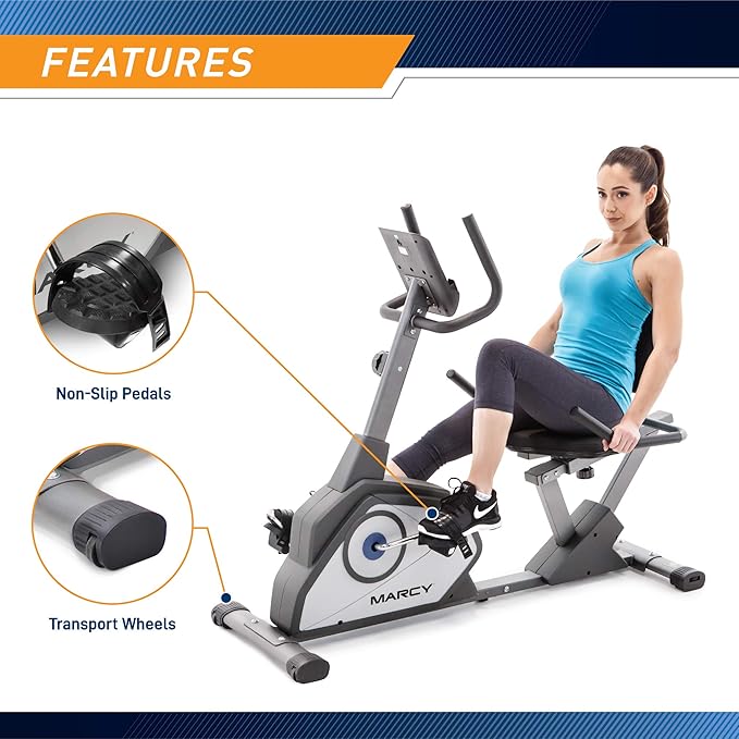 Marcy Magnetic Recumbent Exercise Bike with 8 Resistance Levels-GravixFit