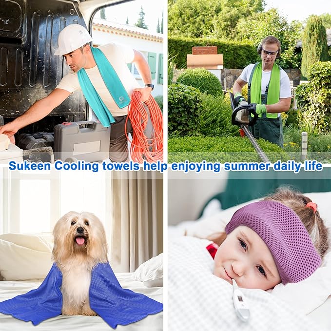 Sukeen Cooling Towel (40"x12"), Ice Towel Sets,Soft Breathable Chilly Towel,Microfiber Towel for Yoga,Sport,Running,Gym,Workout,Camping,Fitness,Workout & More Activities, 8 Pack-GravixFit
