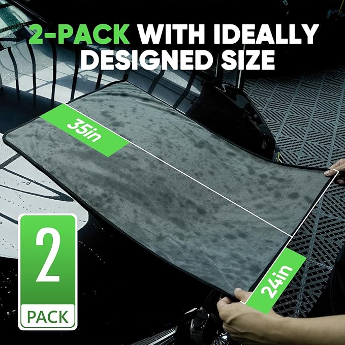 KKV 2-Pack Microfiber Towels (35"x 24") Extra Large Ultra Absorbent Drying Towel for Cars and Trucks, Without Streaks, Scratches, or Water Spots-GravixFit