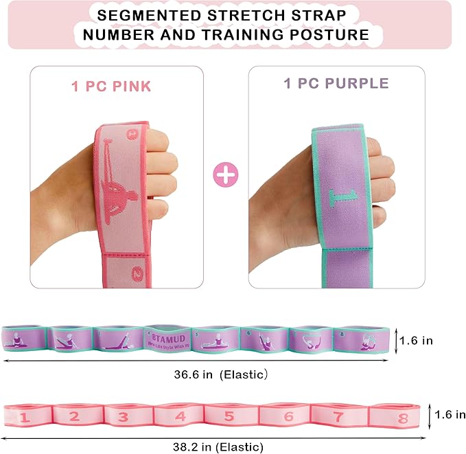 2 PCS Stretch Strap for Kids Dance Elastic Band for Children Gymnastics Stretching Strap Kids Stretching Bands Multi-Loop Adjustable Exercise Bands Stretching Resistance Ballet Bands -8 Loops-GravixFit