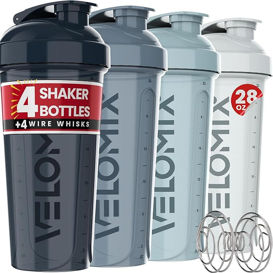 '-4 PACK 28 Oz Protein Shaker Bottle for Protein Mixes - 4x Wire Whisk | Leak Proof Shaker Cups for Protein Shakes | Protein Shaker Bottle Pack | Protein Shake Cup (Aqua Depths)-GravixFit
