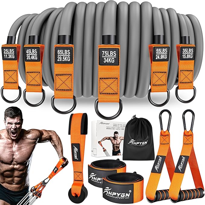 HPYGN Resistance Bands, Heavy Exercise Bands with Handles, Fitness Bands for Working Out, Workout Bands for Men, Weight Bands Set for Muscle Training, Strength, Slim, Yoga, Home Gym Equipment-GravixFit
