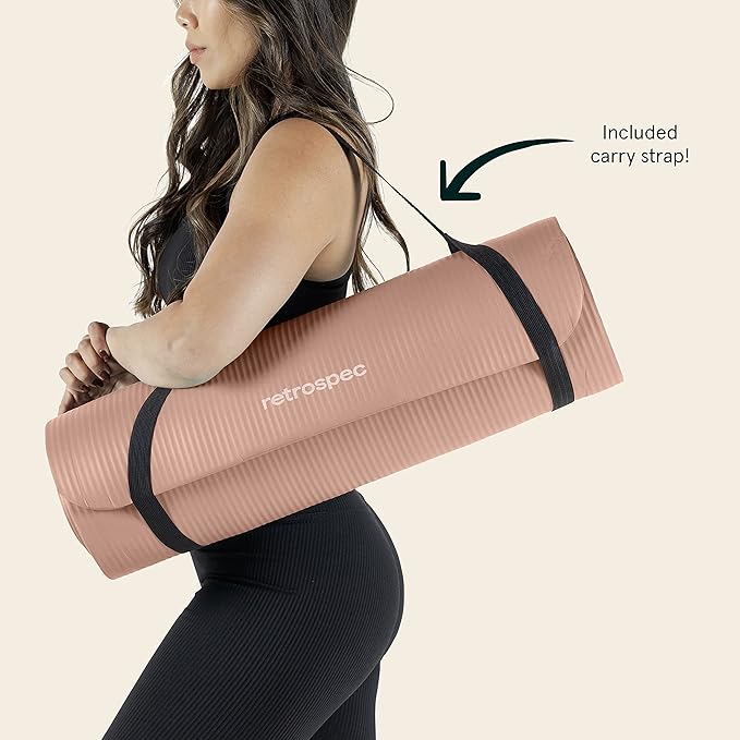 Retrospec Solana Yoga Mat 1/2" Thick w/Nylon Strap for Men & Women - Non Slip Exercise Mat for Yoga, Pilates, Stretching, Floor & Fitness Workouts-GravixFit