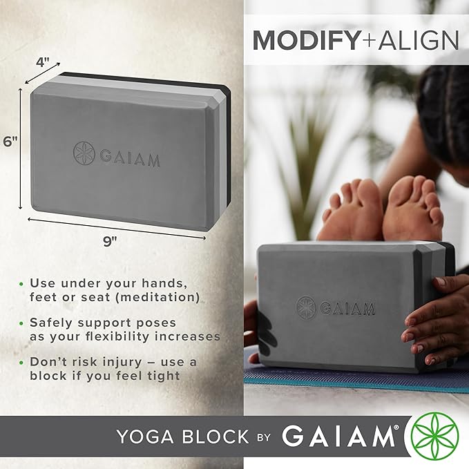 Gaiam Yoga Block - Supportive Latex-Free Eva Foam - Soft Non-Slip Surface with Beveled Edges for Yoga, Pilates, Meditation - Yoga Accessories for Stability, Balance, Deepen Stretches-GravixFit