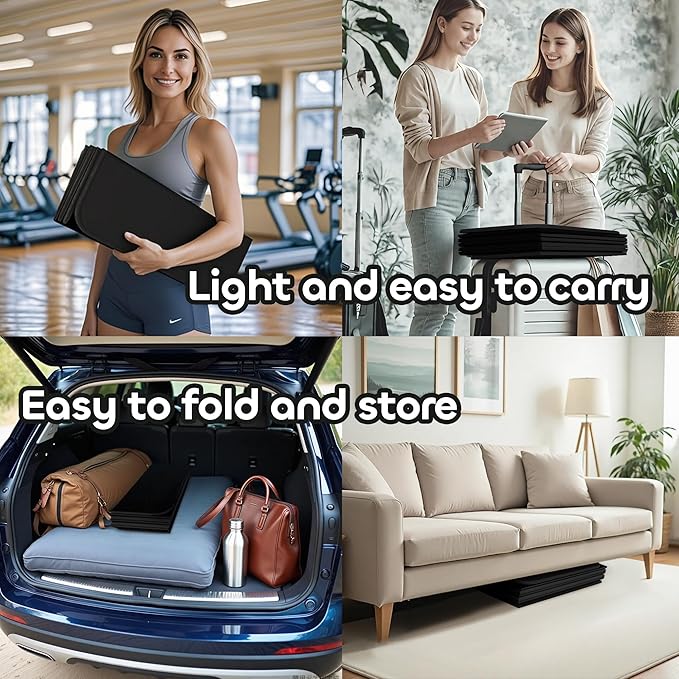 Foldable Yoga Mat 12mm Extra Thick Joint Protection,Portable Design for Travel/Pilates/Board/Camping,Environmental Sports Mat Non-Slip Gym Mat,Odorless POE Material-GravixFit