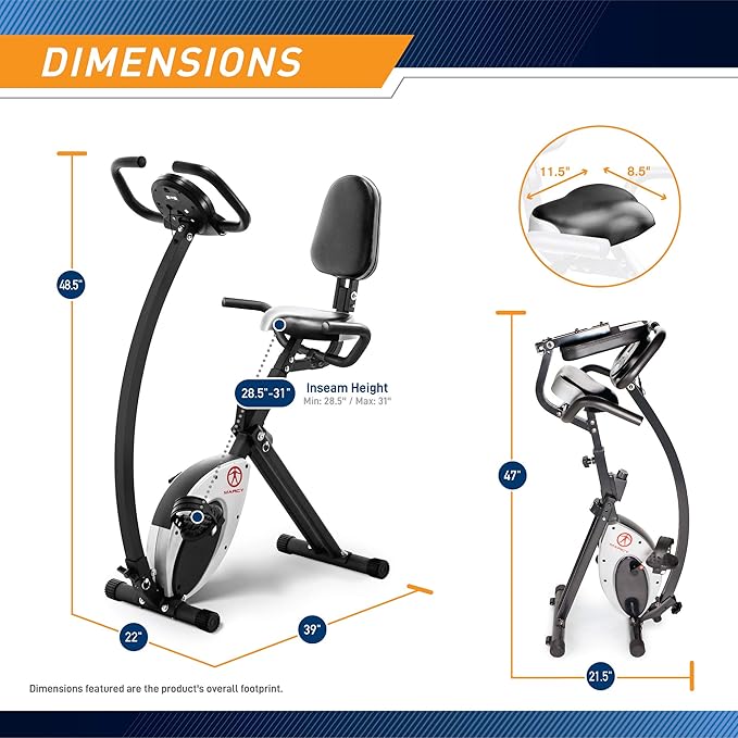Marcy Foldable Upright Exercise Bike with Adjustable Resistance for Cardio Workout & Strength Training - Multiple Styles Available-GravixFit