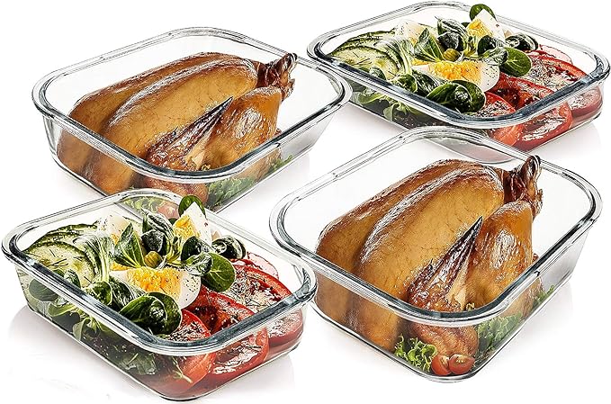 M MCIRCO [80 oz & 36 oz Extra Large Glass Food Storage/Baking Containers Set with Lids, 2 Pack 80 oz(10 cup)&2 Pack 36 oz (4.5 cup) Airtight Glass Container,Microwave,Oven,Freezer and Dishwasher-GravixFit