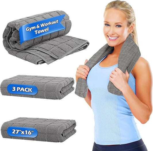 HOMERHYME Microfiber Gym Towels, 3 Pack Sweat Towels, 16 x 27 Inch Quick Dry Hand Towels, Absorbent Yoga Towels for Home Gym Bag, Beach Travel Sport Towel, Workout Equipment for Men & Women-GravixFit