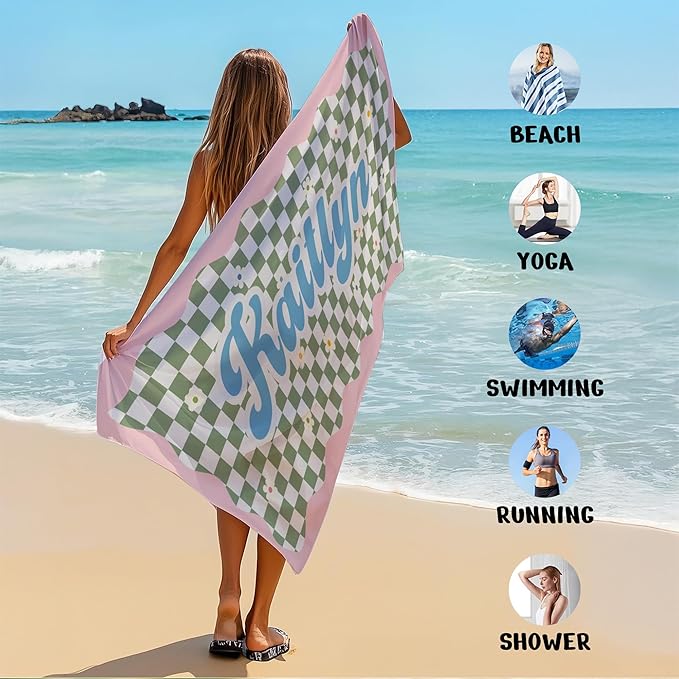 JML Personalized Beach Towel with Name, Custom Flower Beach Towel, Customized Microfiber Pool Towel, Quick Dry & Absorbent Swim Towel for Adult,Anniversary, Birthday, Summer Holiday,Vacation-GravixFit