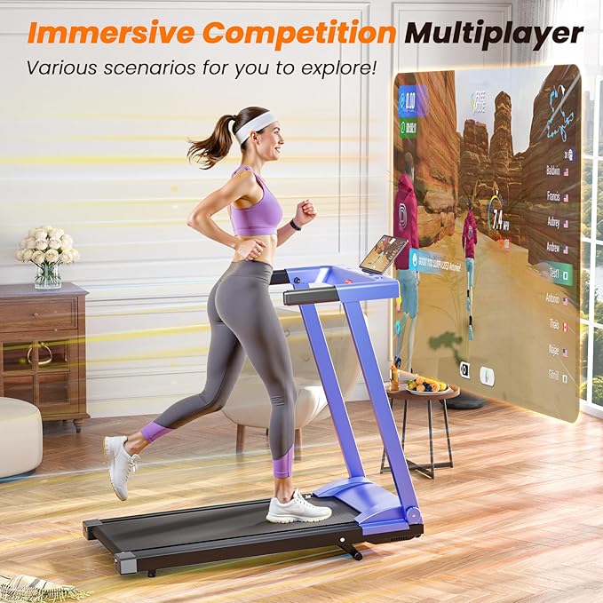 DeerRun Treadmills for Home with Incline and Handles, 3.5 HP Foldable Treadmill 350 LBS Weight Capacity for Small Spaces, Folding Running Machine with Smart APP-GravixFit
