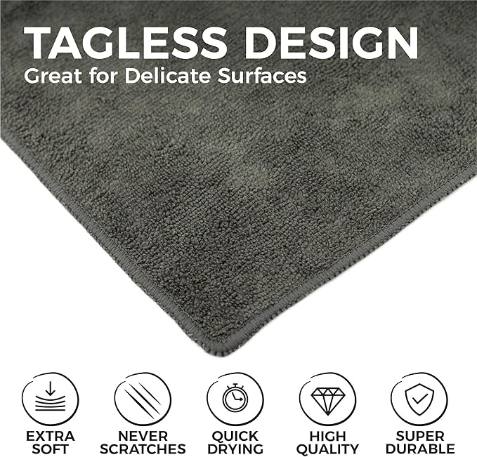 The Rag Company - All-Purpose Microfiber Terry Cleaning Towels - Commercial Grade, Highly Absorbent, Lint-Free, Streak-Free, Kitchens, Bathrooms, Offices, 300gsm, 16in x 16in, Grey (12-Pack)-GravixFit