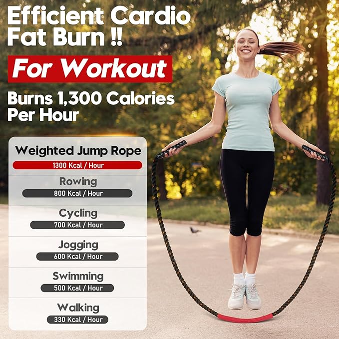 Weighted Jump Rope for Men and Women, 3lb 4lb 5lb Adult Heavy Skipping Rope, Jumprope for Fitness,Workout Equipment, Fitness Equipment for Home Gym Exercise,Improve Strength and Building Muscle-GravixFit