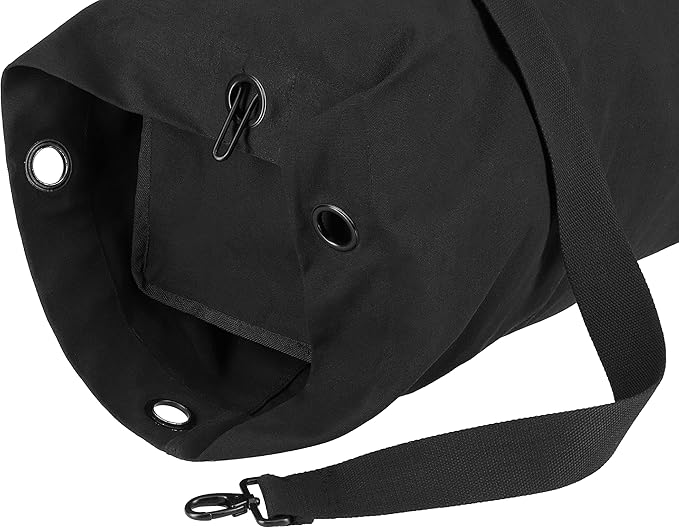 WHITEDUCK Top Load Canvas Folding Duffel Bag, Water Resistant Army Style Shoulder Bag for Men and Women- Gym, Sports, Travel, Hiking, Camping, Backpacking (Large 25" x 42",Black)-GravixFit