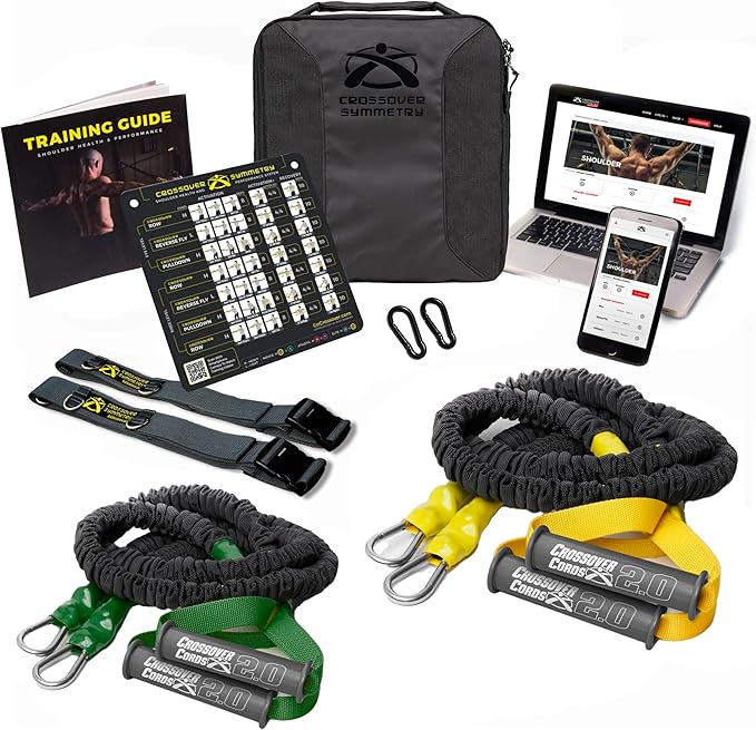Crossover Symmetry Shoulder System Includes Two Sets of Resistance Bands Attachments Training Guide Exercise Chart Online Workouts for Home Fitness Rehab Rotator Cuff Exercises-GravixFit
