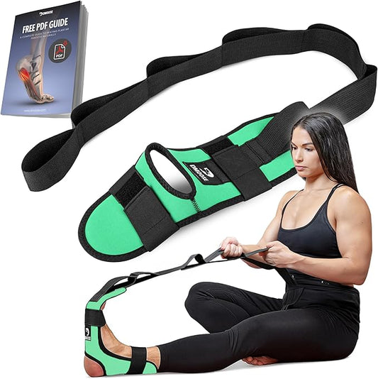 DMoose Fitness Foot & Calf Stretcher with Adjustable Padded Stretching Strap for Plantar Fasciitis, Hamstring, Heel Spurs and Achilles Tendonitis Relief - Yoga Leg Stretch Strap for Flexibility-GravixFit