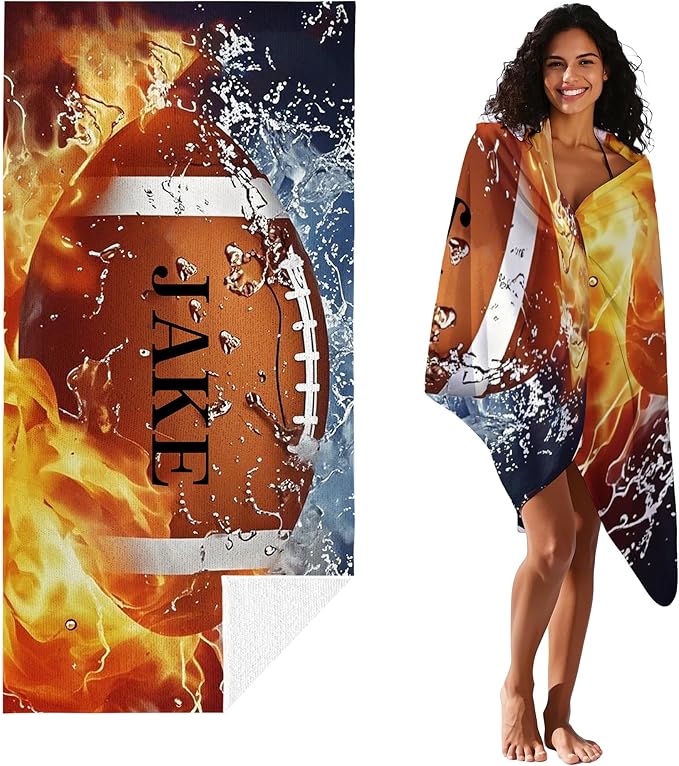 Personalized Beach Towel With Name, Custom Beach Towel with Text, Customized American Football Microfiber Pool Towel, Quick Dry & Absorbent Swim Towel for Adult,Anniversary, Birthday, Summer Holiday-GravixFit