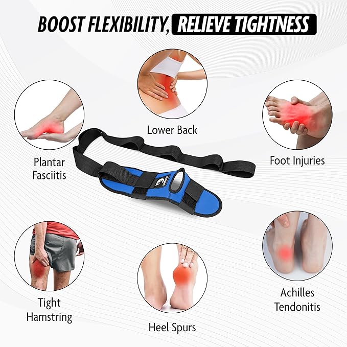 DMoose Fitness Foot & Calf Stretcher with Adjustable Padded Stretching Strap for Plantar Fasciitis, Hamstring, Heel Spurs and Achilles Tendonitis Relief - Yoga Leg Stretch Strap for Flexibility-GravixFit