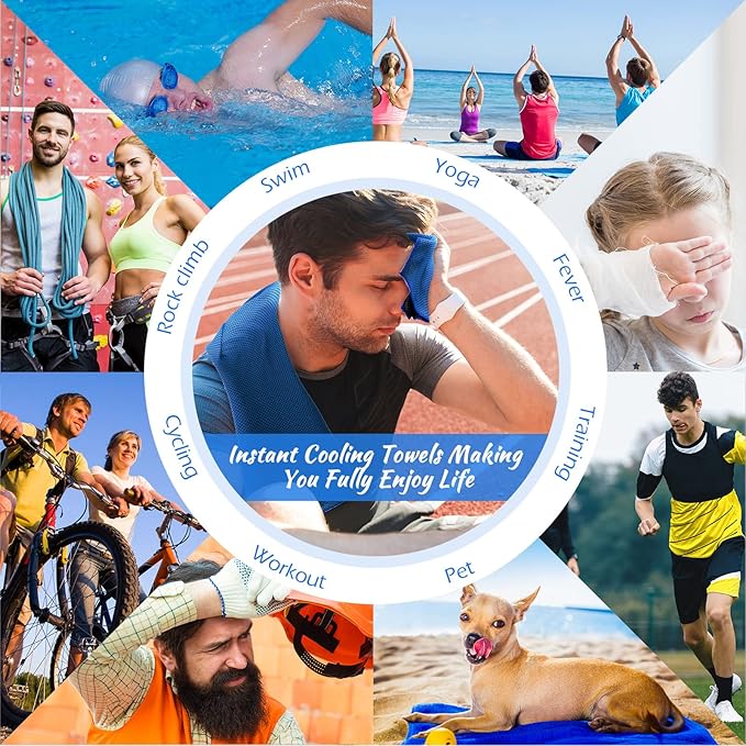 20 Pcs Cooling Towel 40 x 12 Ice Towel for Neck and Face Microfiber Chilly with Bag Breathable Yoga Gym Stay Cool Towels Sweat Rag for Workout Running Camping Pilates Beach Accessories (Royal Blue)-GravixFit