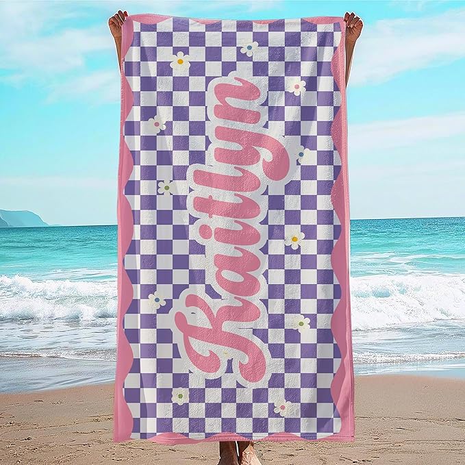 JML Personalized Beach Towel with Name, Custom Flower Beach Towel, Customized Microfiber Pool Towel, Quick Dry & Absorbent Swim Towel for Adult,Anniversary, Birthday, Summer Holiday,Vacation-GravixFit