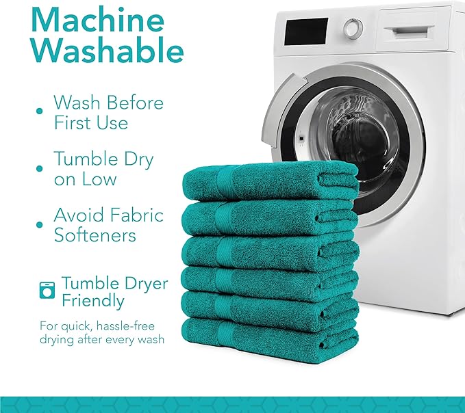 Pleasant Home Bath Towels Set of 6 (24” x 50”) 100% Cotton, 515 GSM | Lightweight, Soft & Absorbent Luxury Towels for Bathroom | for Gym, Pool & Spa | 6 Pack, Teal-GravixFit