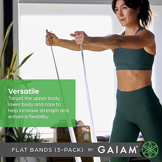 Gaiam Restore Strength and Flexibility Resistance Band Kit Set - 3 Levels of Resistance - Strength Training Workout Bands for Stretching Muscles - Versatile Exercise Tool - Light, Medium, and Heavy-GravixFit