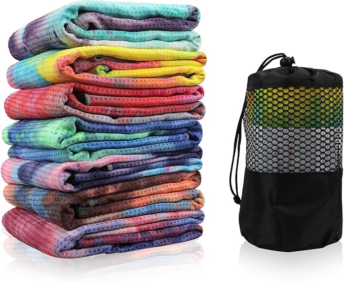 Yoga Towels , Non Slip Hot Yoga Towel Skidless Waffle Texture, 100% Absorbent Odorless Microfiber Yoga Blanket, Standard Sized 24 x72 in Mat Towel,for Hot Yoga, Bikram, Pilates ( Blue & Grey)…1-GravixFit