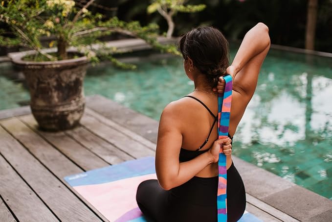 yogadesignlab YOGA DESIGN LAB | The Yoga Strap | Luxurious, Extra Long, Super Soft, Eco Printed | Studio Quality, Adjustable | Safely Stretch Further and Hold Longer | 8 ft Long-GravixFit
