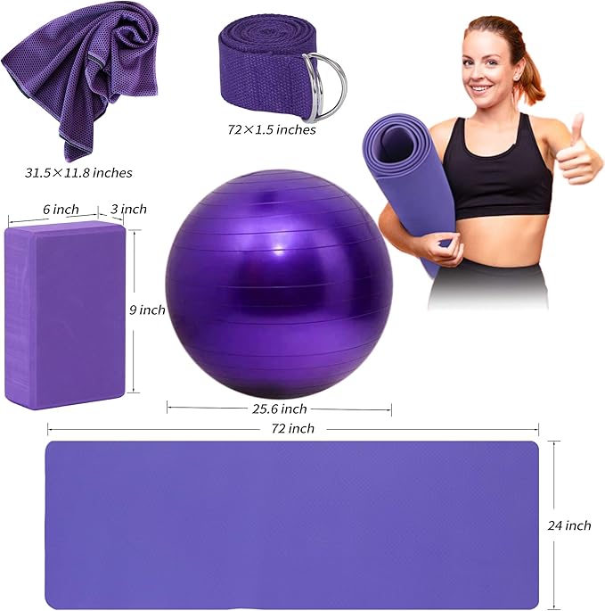 Yoga Starter Kit - 11-Piece Set with Yoga Blocks, Strap, Ball, Mat, Carrying Strap, Net Bag, Cooling Towel-GravixFit