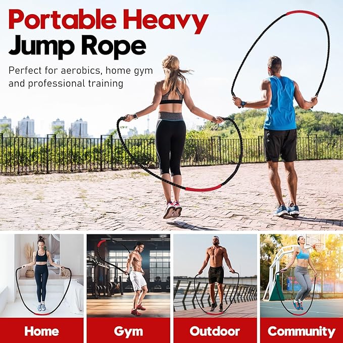 Weighted Jump Rope for Men and Women, 3lb 4lb 5lb Adult Heavy Skipping Rope, Jumprope for Fitness,Workout Equipment, Fitness Equipment for Home Gym Exercise,Improve Strength and Building Muscle-GravixFit