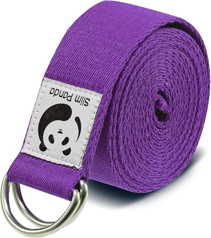Slim Panda Yoga Strap for Stretching,Cotton Yoga Strap with Adjustable D-Ring Buckle,Non-Elastic Yoga Belt for Pilates,Gym Workouts,Physical Therapy,Improve Flexibility-GravixFit