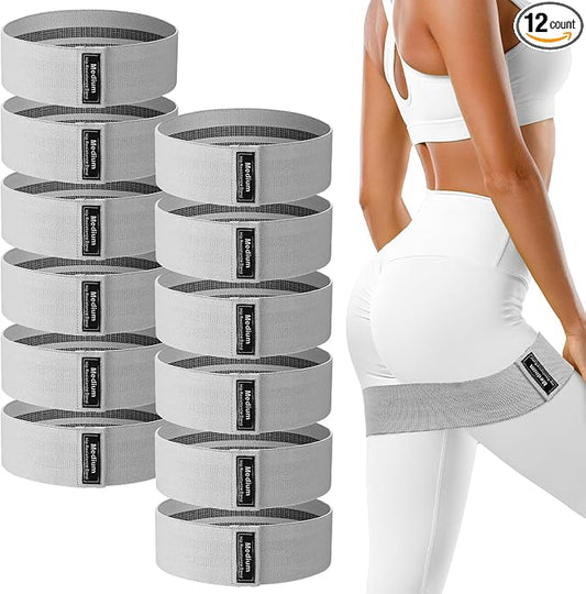 12 Pcs Fabric Resistance Bands for Working Out Booty Workout Stretch Exercise Bands Non Slip for Legs Squat Resistance Loop for Women Men Starter Butt Hip Thigh Fitness-GravixFit