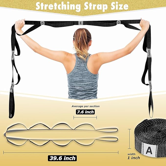 Stretching Strap Yoga Strap with 10 Loops, Non-Elastic Stretch Band for Physical Therapy, Flexibility, Exercise, Pilates, Dance & Gymnastics Workout-GravixFit