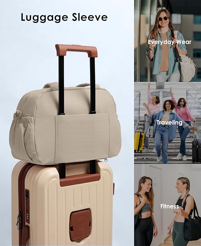 Gym Bag for Women, Travel Duffle Bags with Wet Pocket, Lightweight Carry on Bag Overnight Weekender Duffel Bag, Water Resistant (Khaki Ash)-GravixFit