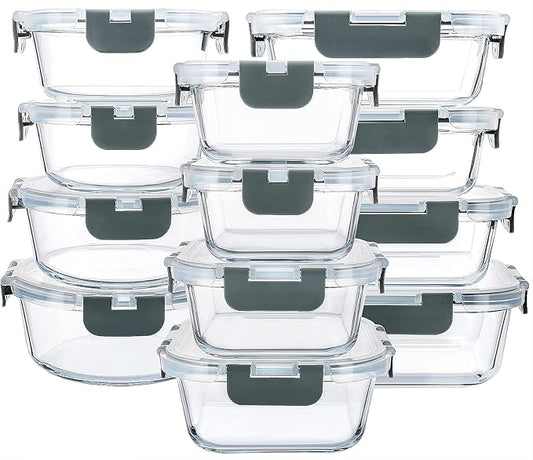 M MCIRCO 24-Piece Glass Food Storage Containers with Upgraded Snap Locking Lids,Glass Meal Prep Containers Set - Airtight Lunch Containers, Microwave, Oven, Freezer and Dishwasher-GravixFit