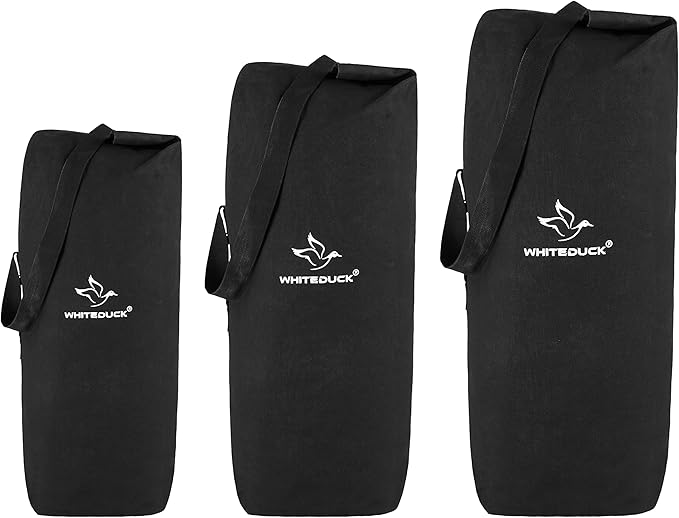 WHITEDUCK Top Load Canvas Folding Duffel Bag, Water Resistant Army Style Shoulder Bag for Men and Women- Gym, Sports, Travel, Hiking, Camping, Backpacking (Large 25" x 42",Black)-GravixFit