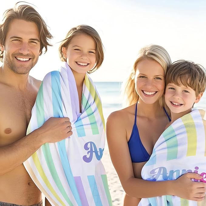 JML Personalized Beach Towel with Name, Custom Rainbow Cabana Stripe Beach Towel, Customized Microfiber Pool Towel, Quick Dry & Absorbent Swim Towel for Adult,Anniversary, Birthday, Summer Holiday-GravixFit