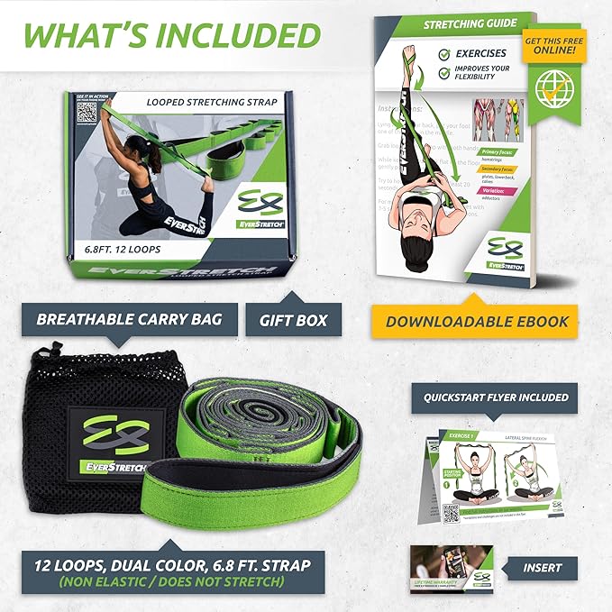 EverStretch Non-Elastic Stretching Strap with Loops - Move Freely with This Looped Stretch Strap Premium Stretch Band for Sports, Physical Therapy and Recovery from Knee Replacement Surgery.-GravixFit