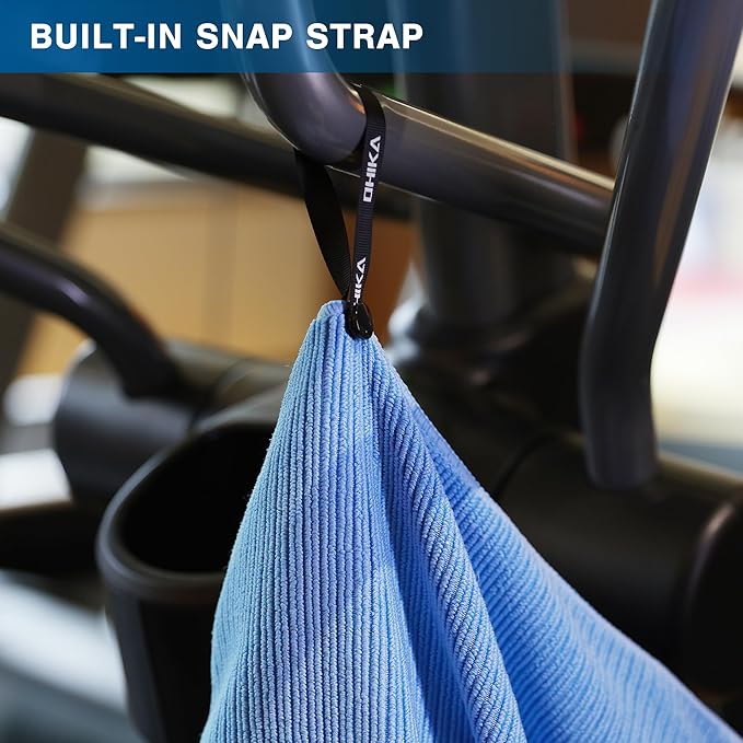 Microfiber Gym Towels with Snap Strap Closure, Ribbed Pattern Sports Towels for Yoga, Home and Outdoor Activities, 27” x 16”, 6 Pack, Light Blue-GravixFit