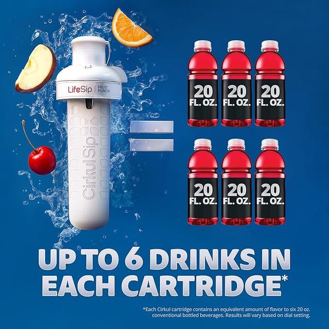 Cirkul 12oz. BPA-Free Plastic Water Bottle Starter Kit for Kids with Blue Lid, 2 Flavor Cartridges (1 LifeSip Fruit Punch, 1 FitSip Mixed Berry), No Sugar, Zero Calorie Drink Mix-GravixFit