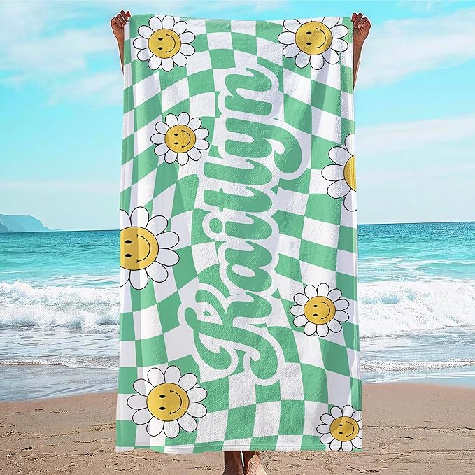 JML Personalized Beach Towel with Name, Custom Flower Beach Towel, Customized Microfiber Pool Towel, Quick Dry & Absorbent Swim Towel for Adult,Anniversary, Birthday, Summer Holiday,Vacation-GravixFit