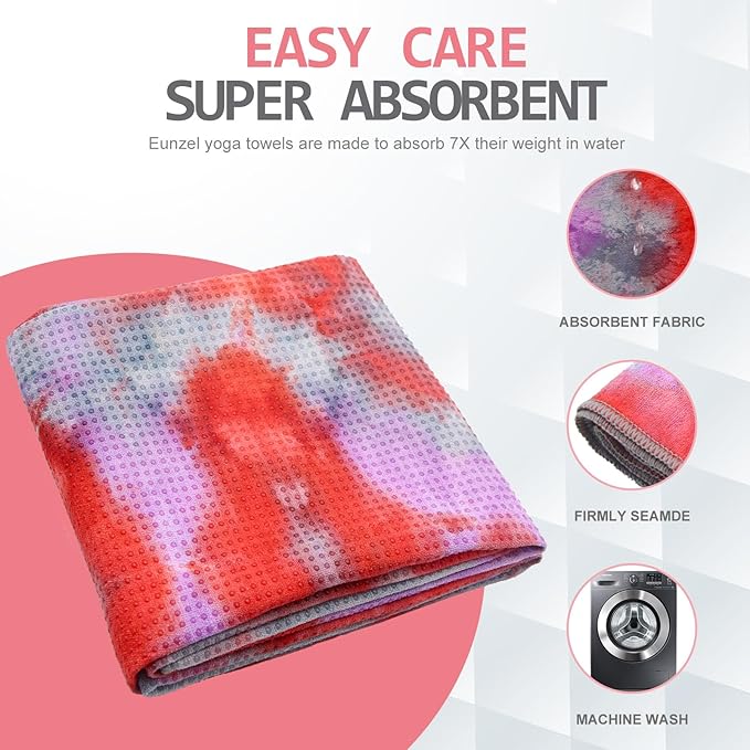 Eunzel Yoga Towel,Hot Yoga Mat Towel with Grip Dots Sweat Absorbent Non-Slip for Hot Yoga, Pilates and Workout 24" x72", Red & Gray-GravixFit
