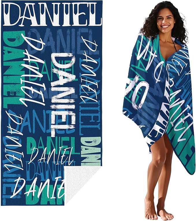 JML Personalized Beach Towel with Name, Custom Beach Towel with Name, Customized Microfiber Pool Towel, Quick Dry & Absorbent Swim Towel for Adult,Anniversary, Birthday, Summer Holiday,Vacation-GravixFit