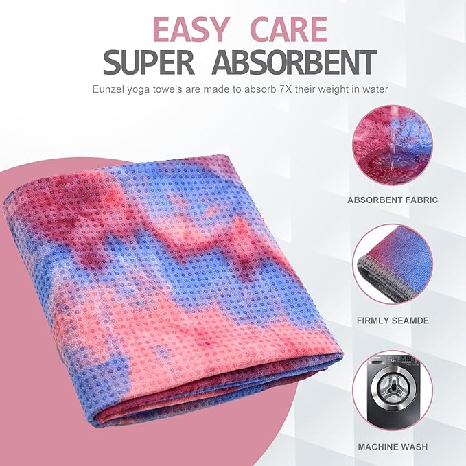 Eunzel Yoga Towel,Hot Yoga Mat Towel with Grip Dots Sweat Absorbent Non-Slip for Hot Yoga, Pilates and Workout 24" x72", Red & Blue-GravixFit