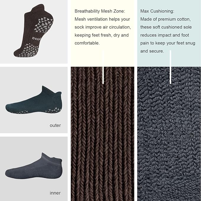 Hylaea Unisex Non Slip Socks with Grip for Yoga, Hospital, Pilates, Barre | Ankle, Cushioned-GravixFit