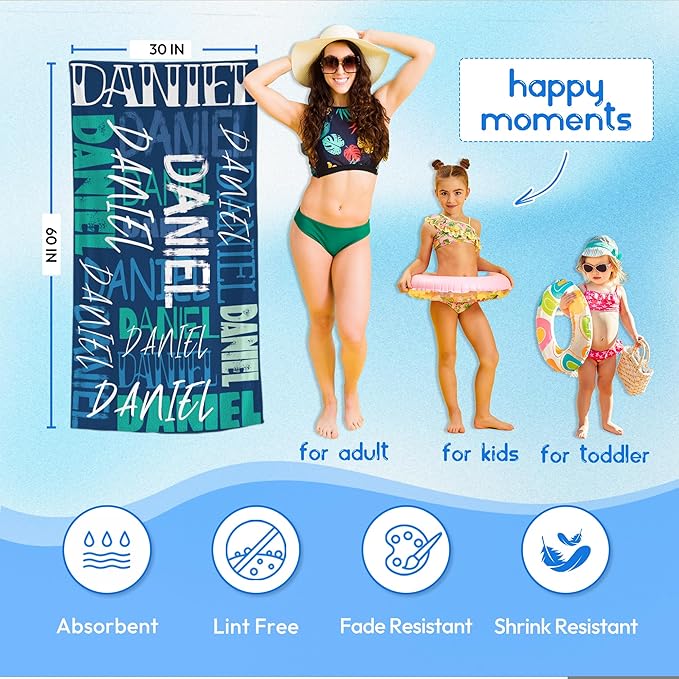 JML Personalized Beach Towel with Name, Custom Beach Towel with Name, Customized Microfiber Pool Towel, Quick Dry & Absorbent Swim Towel for Adult,Anniversary, Birthday, Summer Holiday,Vacation-GravixFit