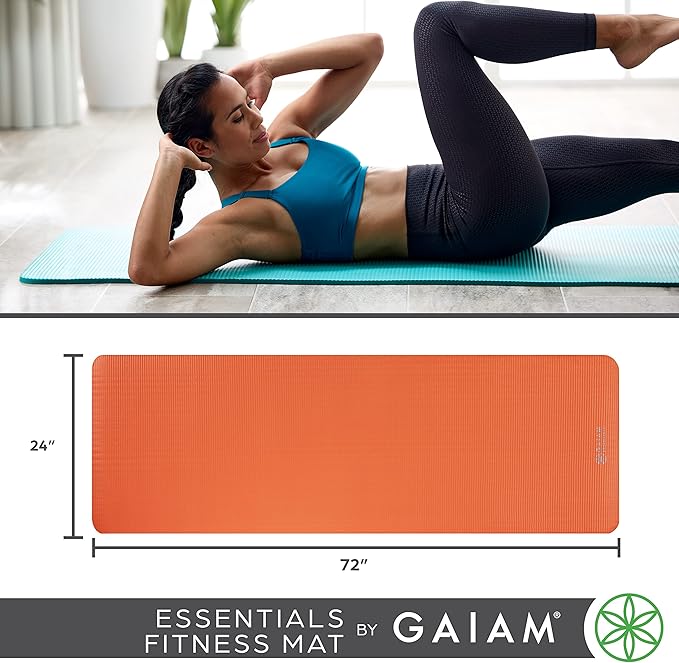 Gaiam Essentials Thick Yoga Mat Fitness & Exercise Mat with Easy-Cinch Yoga Mat Carrier Strap, 72"L x 24"W x 2/5 Inch Thick-GravixFit