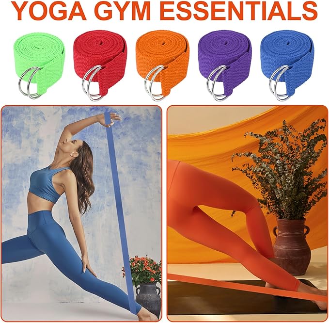 10 Pcs Yoga Strap for Stretching Bulk 6ft Exercise Stretch Band with Metal D Ring Adjustable Pilates Non Elastic Yoga Stretch Belt for Women Men Physical Fitness Gym Workout Dance-GravixFit